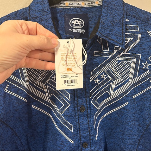 NWT American Fighter Sequence Blue Men’s Small Long Sleeve Button Up Shirt - Picture 3 of 8